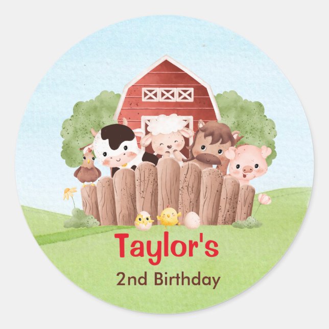 Farm Animals Stickers - Boy Birthday Party Favor  (Front)