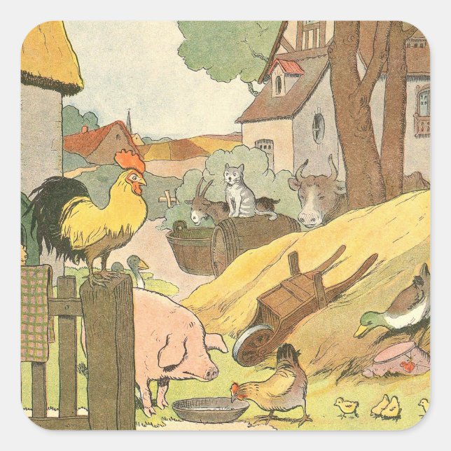 Farm Animals Story Book Illustrated Square Sticker (Front)