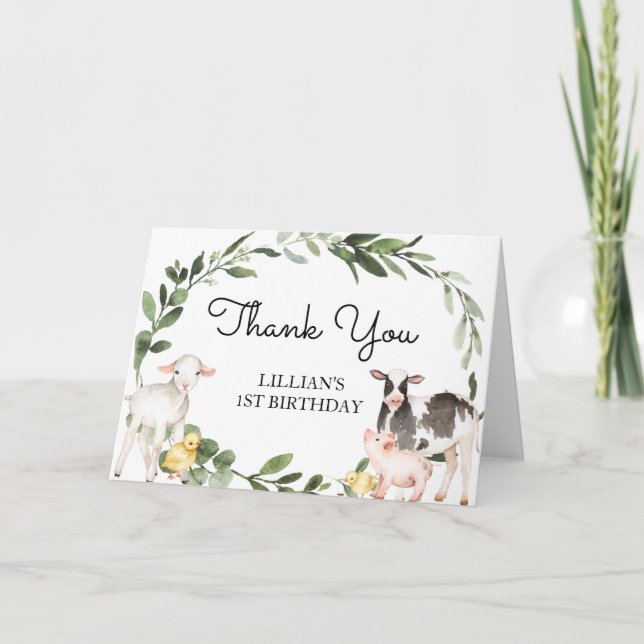 Farm Animals Thank You Card (Front)