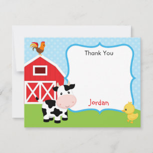 Farm Animals Thank You Card Boy (Blue) - Barnyard