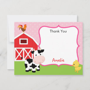 Farm Animals Thank You Card Girl (Pink) - Barnyard