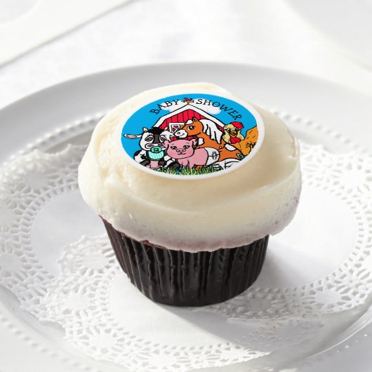 Farm Animals Themed Baby Shower Cupcake Edible Frosting Rounds (Cupcake)