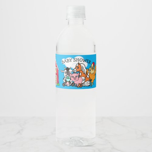 Farm Animals Themed Baby Shower Water Bottle Label