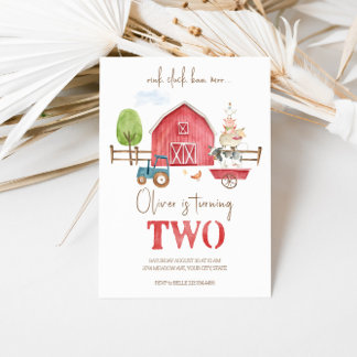 Farm Animals Themed Second Birthday Invitation