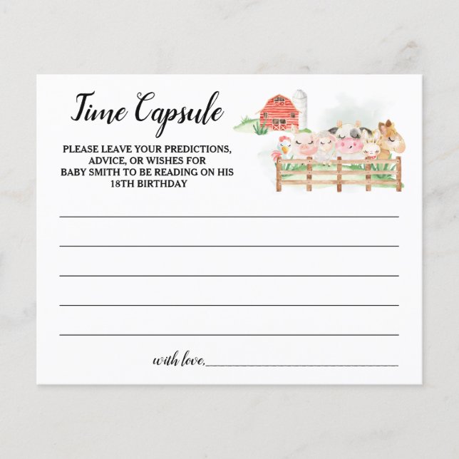 Farm Animals Time Capsule Advice for Baby card Flyer (Front)