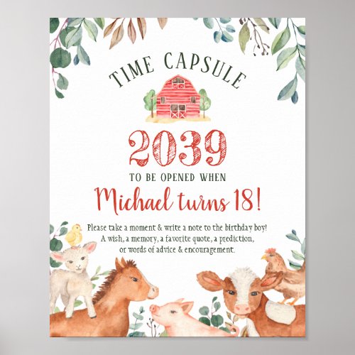 Farm Animals Time Capsule Sign