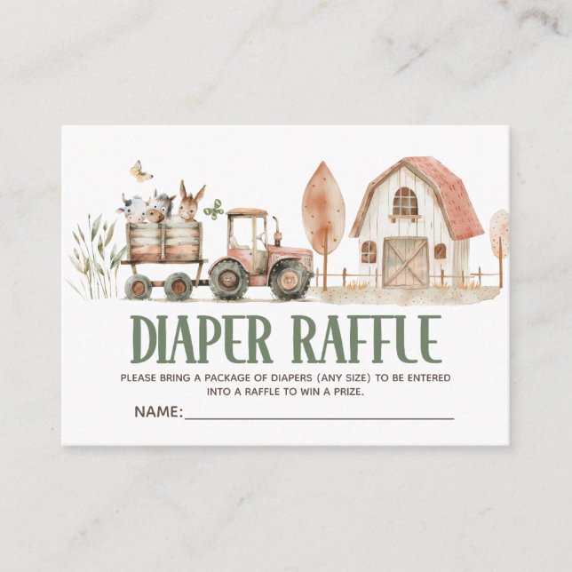 Farm Animals Tractor Barn Baby Diaper Raffle Enclosure Card (Front)