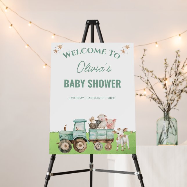 Farm Animals Tractor Gender Neutral Baby Shower   Foam Board (In Situ (Stand))