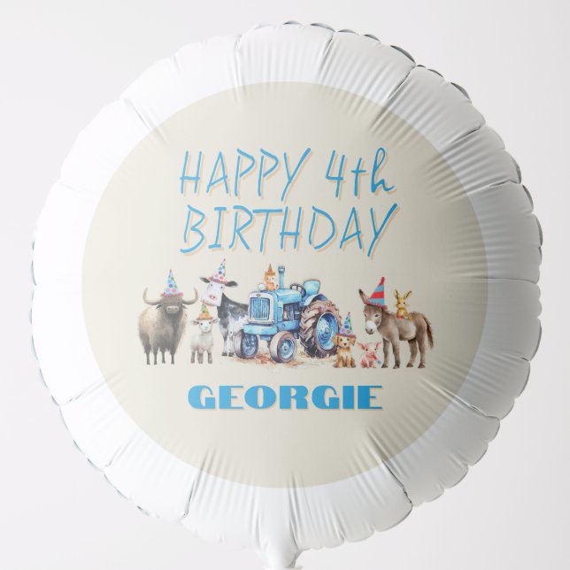 Farm Animals Tractor Happy Birthday Party  Balloon (Front)