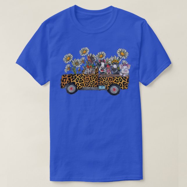 Farm Animals Truck Farmer Chrysanthemum Flower  T-Shirt (Design Front)
