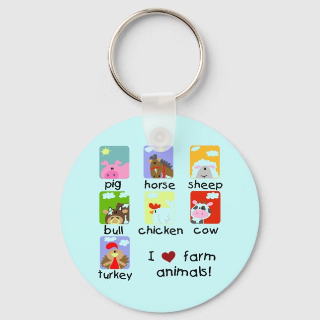 Farm Animals Tshirts and Gifts Keychain (Front)
