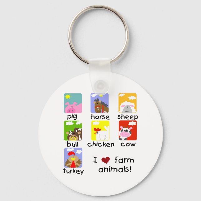Farm Animals Tshirts and Gifts Keychain (Front)