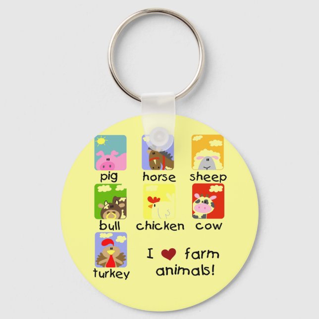 Farm Animals Tshirts and Gifts Keychain (Front)