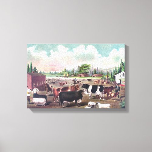 Farm Animals Vintage Painting Canvas Print