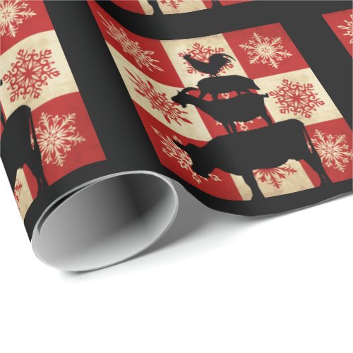 Farm Animals Vintage Style Country Christmas Wrapping Paper