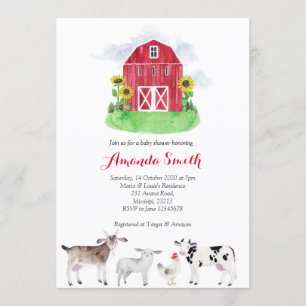 FARM ANIMALS watercolor Baby Shower Invitation