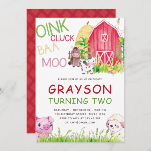 Farm Animals Watercolor  Birthday Invitation