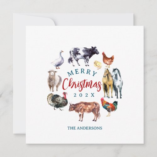 Farm animals watercolor country decor holiday card
