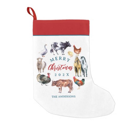 Farm animals watercolor country decor small christmas stocking
