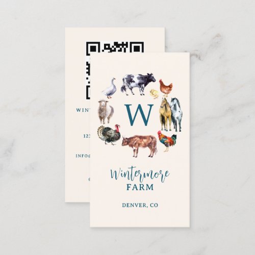 Farm animals watercolor farm business business card