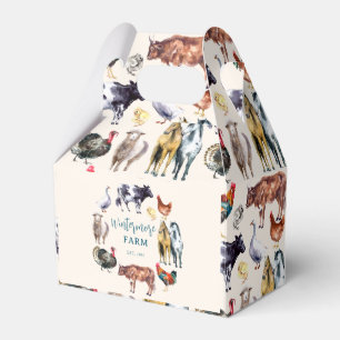 Farm animals watercolor farm business ivory favor boxes