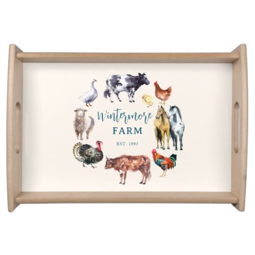Farm animals watercolor farm business ivory serving tray