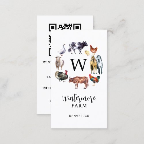 Farm animals watercolor farm business white business card