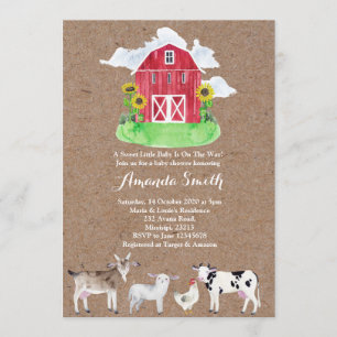 FARM ANIMALS watercolor kraft Baby Shower Invitation