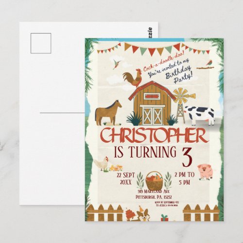 Farm Animals Watercolor Modern 1st Birthday