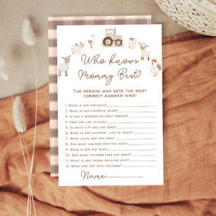 Farm Animals Who Knows Mommy Best Baby Shower Game