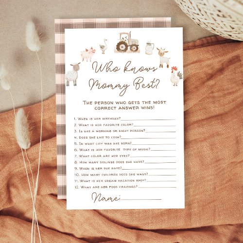 Farm Animals Who Knows Mommy Best Baby Shower Game