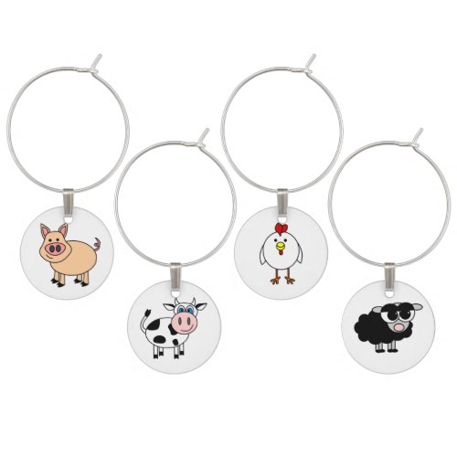 Farm Animals Wine Charm Set