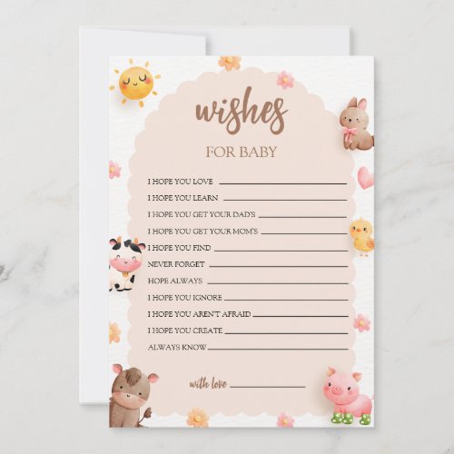 Farm Animals Wishes for Baby Game Card 