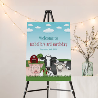 Farm Animals With Barn And Sky Birthday Welcome Foam Board