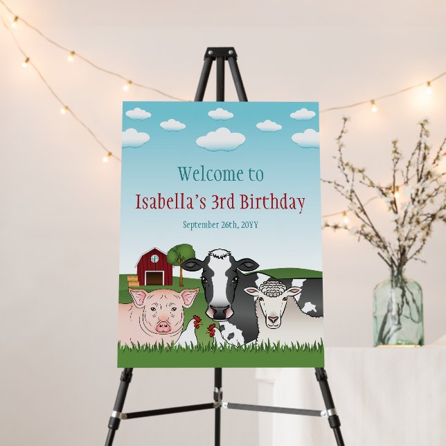 Farm Animals With Barn And Sky Birthday Welcome Foam Board (In Situ (Stand))