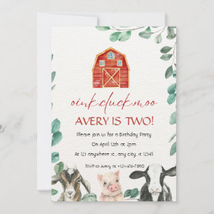 Farm Animals with Greenery Birthday Party Invitation