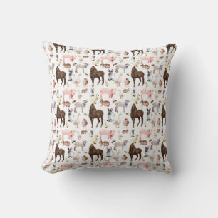 Farm Animals with Horse Throw Pillow