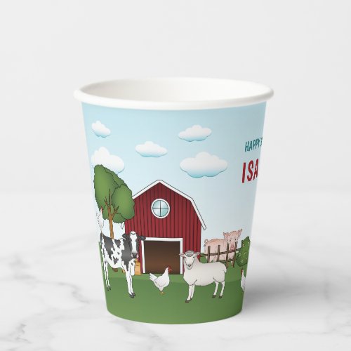 Farm Animals With Red Barn Blue Sky Kids Birthday Paper Cups