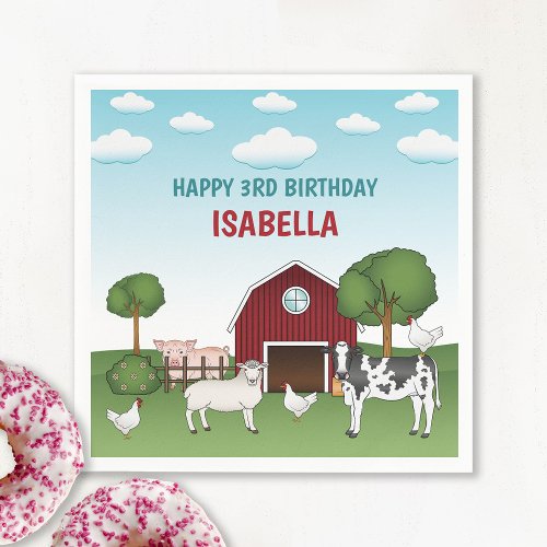 Farm Animals With Red Barn Rural Kids Birthday Napkins