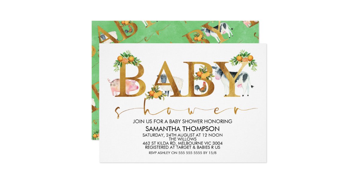 Farm Animals Word Baby Shower Invitation Zazzle Com