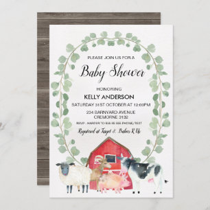 Farm Animals Wreath Baby Shower Invitation