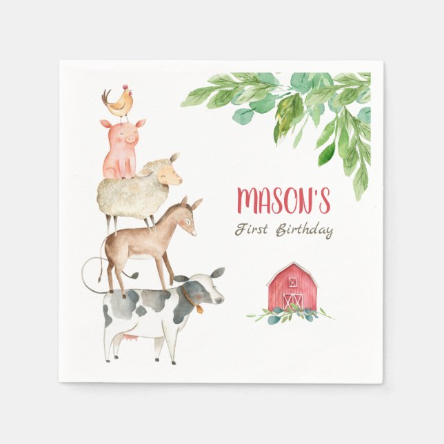 Farm Animals Zoo Boy Birthday Barnyard Napkins (Front)