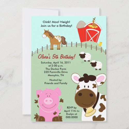 Farm Babies Barnyard 5x7 Birthday Invitation