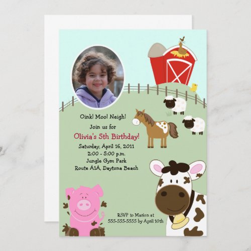 Farm Babies Barnyard PHOTO Birthday 5x7 Invitation