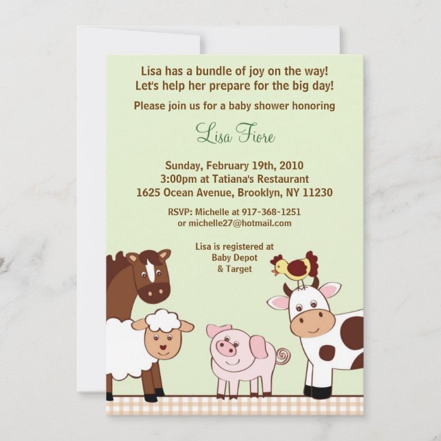 Farm Babies Farm Animals Baby Shower Invitations (Front)