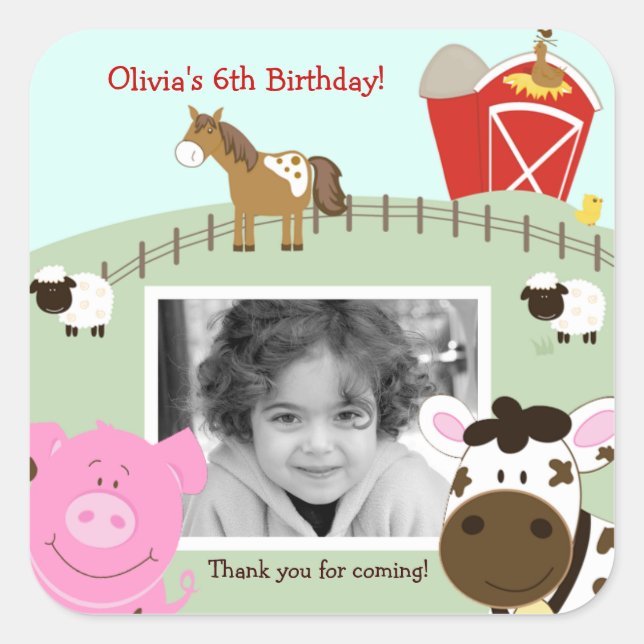Farm Babies Photo SQUARE Favor Sticker (Front)