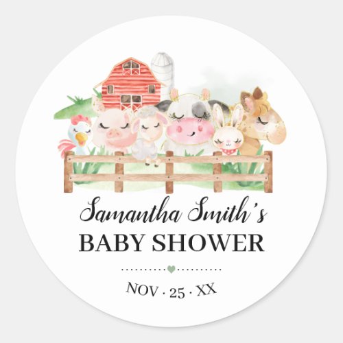 Farm Baby Animal Baby Shower Classic Round Sticker
