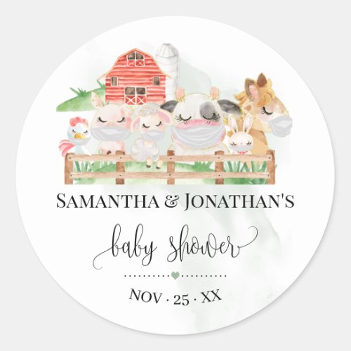 Farm baby animal baby shower Woodland Animal favor Classic Round Sticker