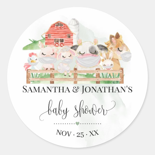 Farm baby animal baby shower Woodland Animal favor Classic Round Sticker (Front)