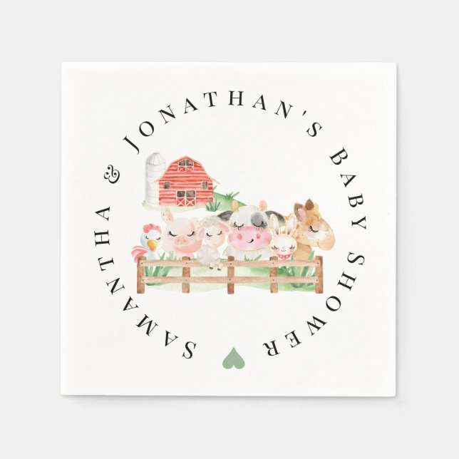 Farm Baby Animals Baby Shower Napkins (Front)